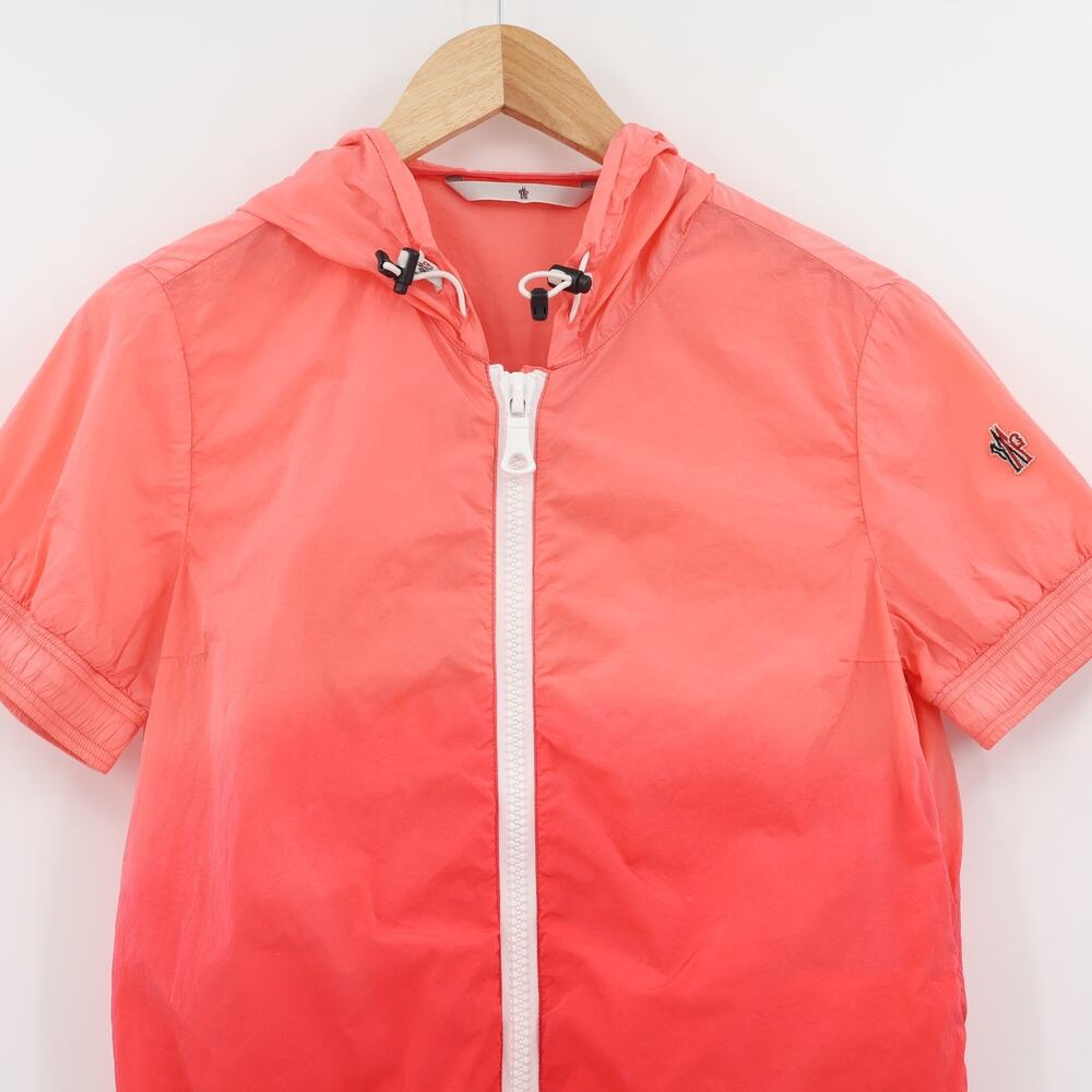 Moncler Women's Quimper Gilet Hooded Short Sleeve Windbreaker Orange Burst Sz 1 - Picture 4 of 15